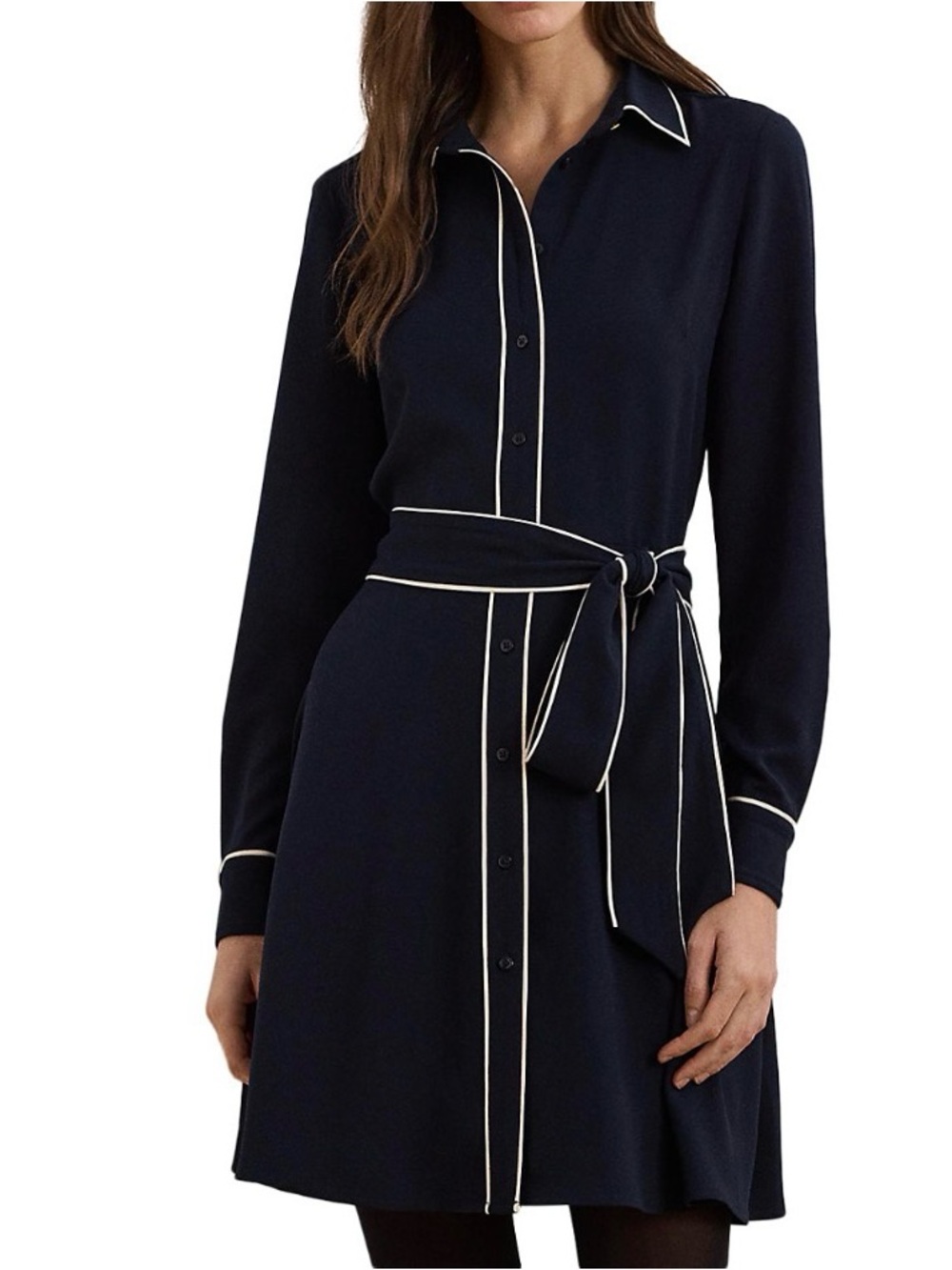 Lauren Ralph Lauren Classic Navy Shirt Dress with Contrast Piping